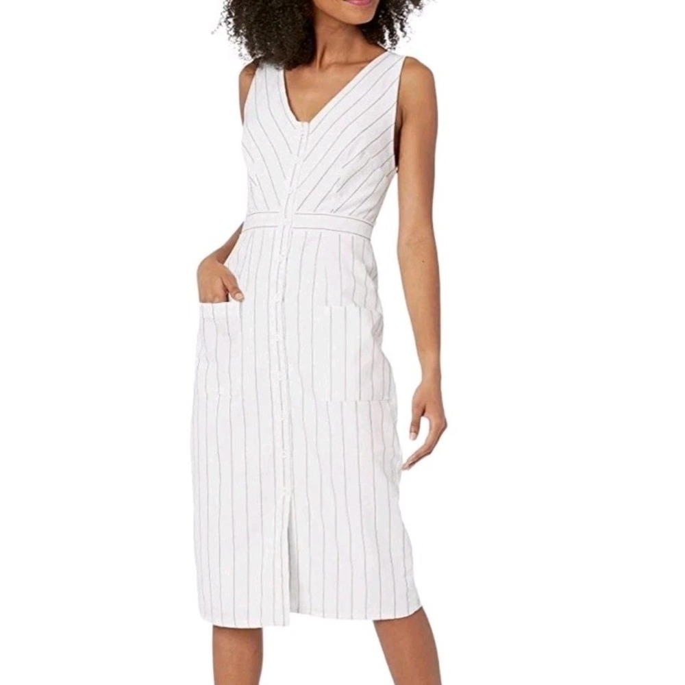 BB Dakota In The Swing Midi Dress‎ Button Front Optic White 100% Cotton Size 10